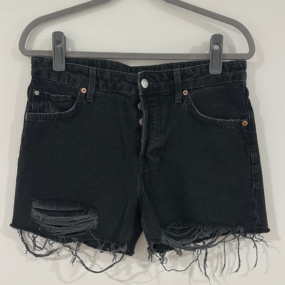 H&M Black Distressed Jean Shorts Raw Hem